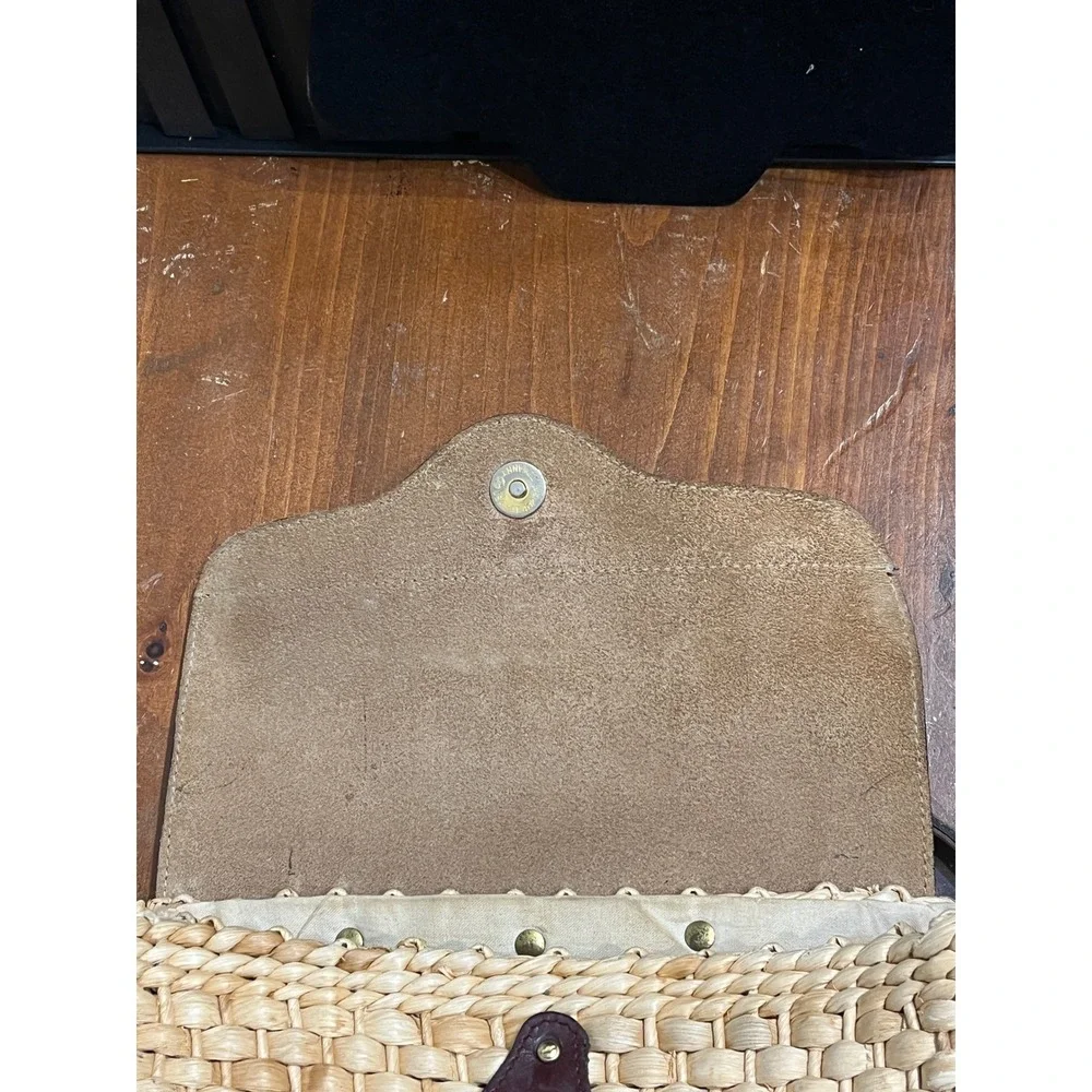 Etienne Aigner Vintage Woven Straw Leather Crossbody Bag Oxblood Burgundy Basket - Picture 4 of 12